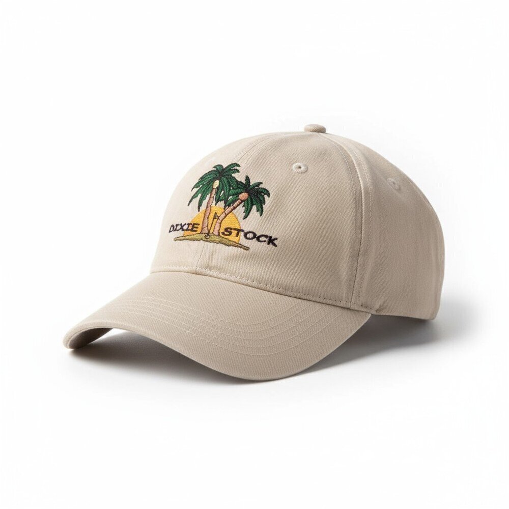 Dixie Stock Embroidered Palm Tree Baseball Cap – Khaki Adjustable Hat